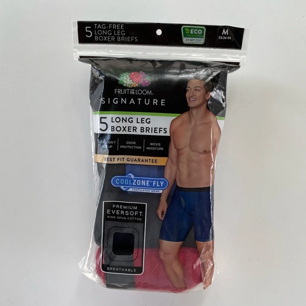 Fruit of the Loom Signature 5-pack Cool Zone Fly Long-Leg Boxer Briefs Sz M